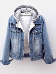 Litleluxery ג'קט ג'ינס לנשים מרופד בפרווה מלאכותית מחממת לחורף